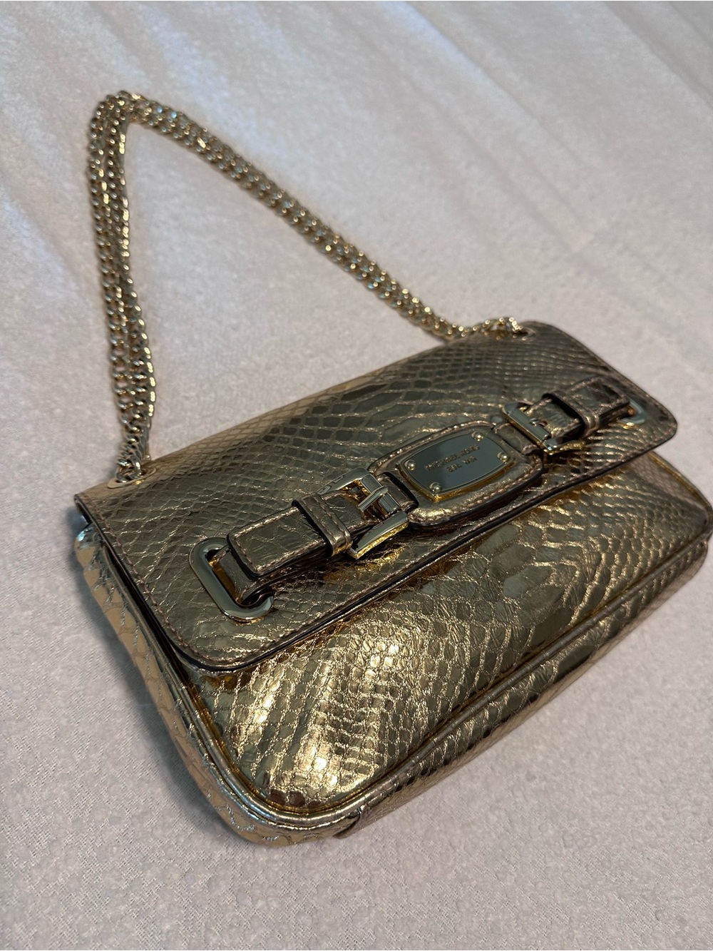 Michael Kors Gold Metallic Snakeskin-Embossed Shoulder Bag